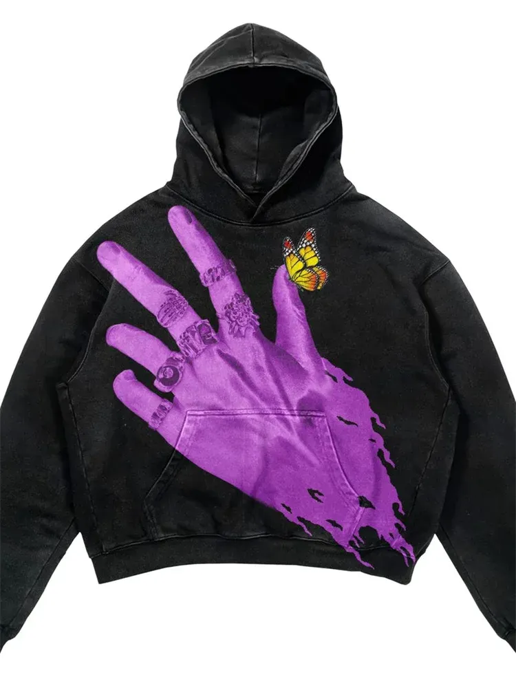 Maxct Y2k Women's Clothing Washed Hoodies Sweatshirt Pullover Long Sleeved Tops Oversize Streetwear Vintage Printed Pattern Clothing