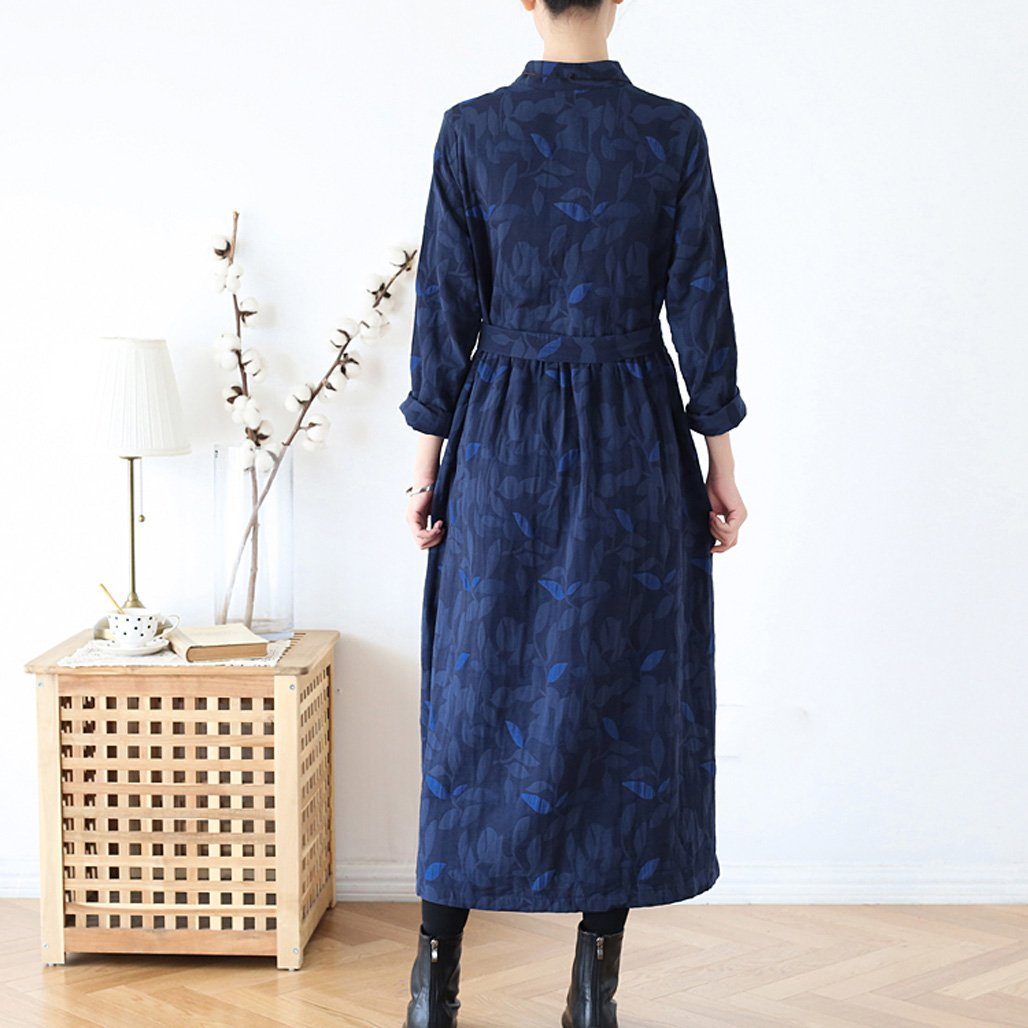 Maxct Women Autumn Ethnic Cotton Linen Dress