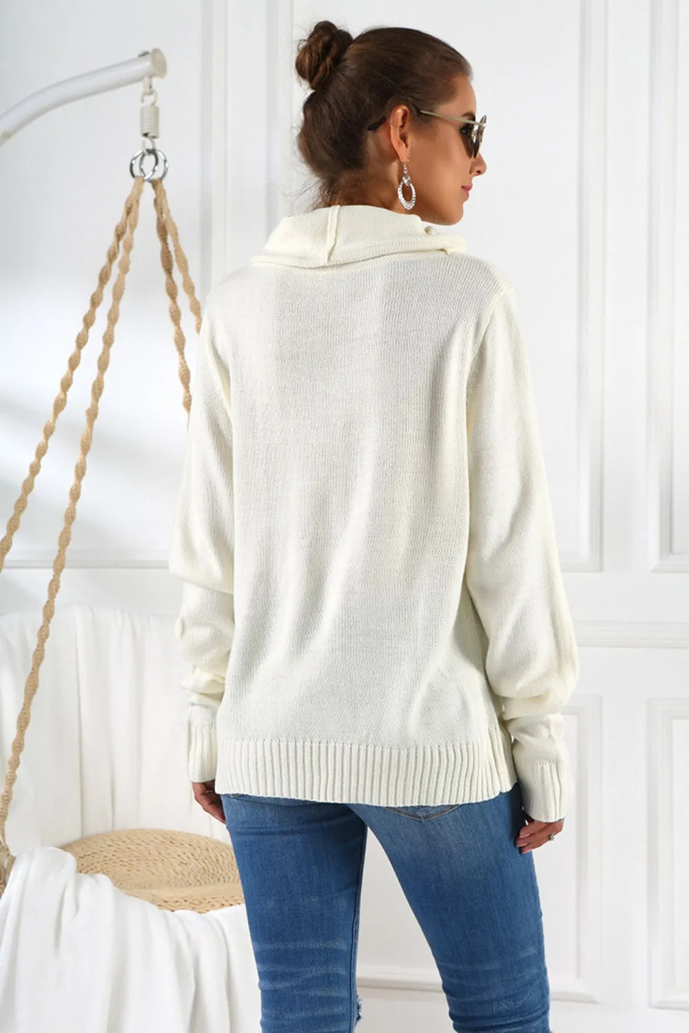 Maxct &Drawstring Mock Neck Long Sleeve Sweater
