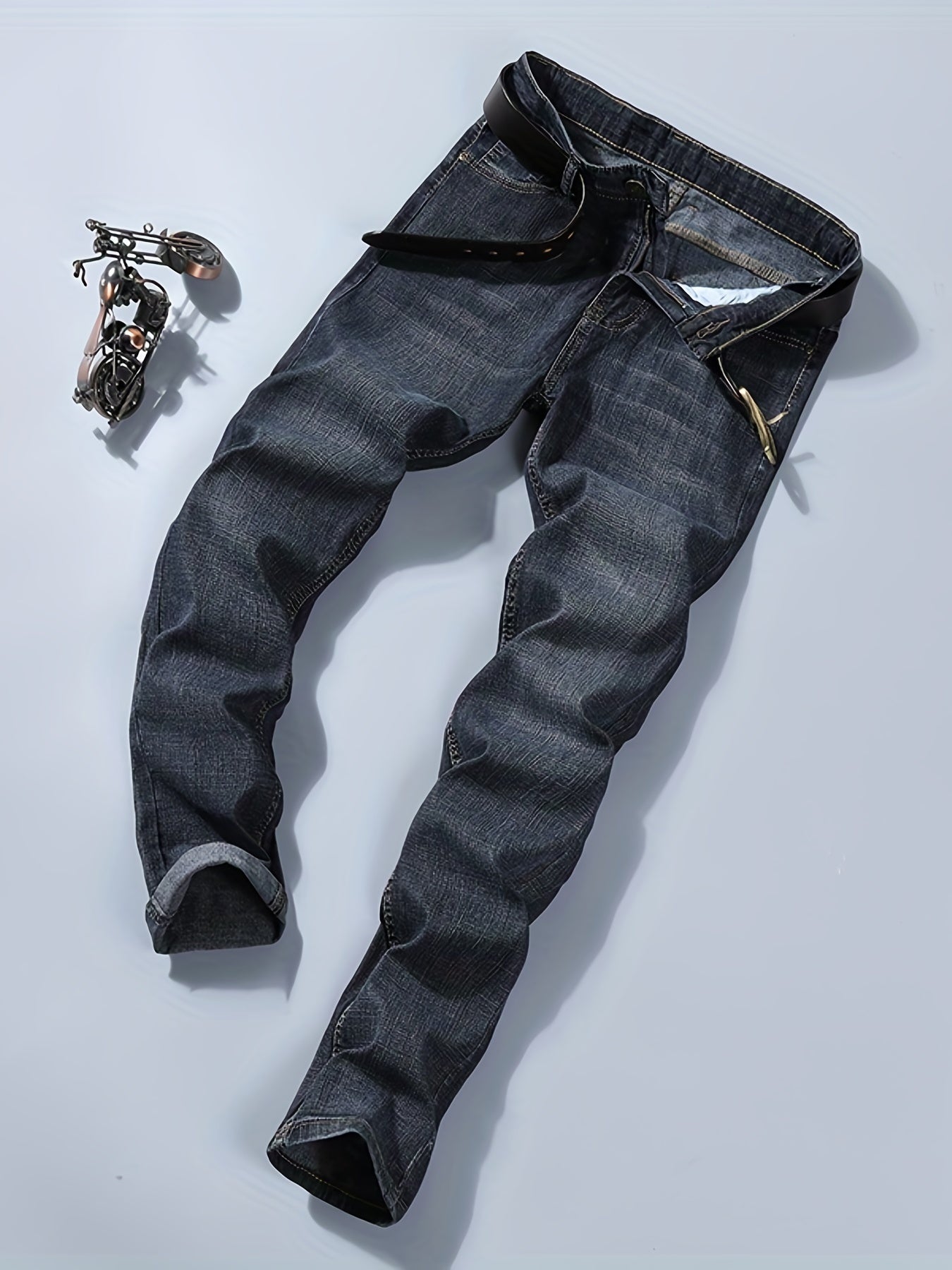 Maxct  Regular Fit Jeans, Men's Casual Street Style Distressed Medium Stretch Denim Pants For All Seasons