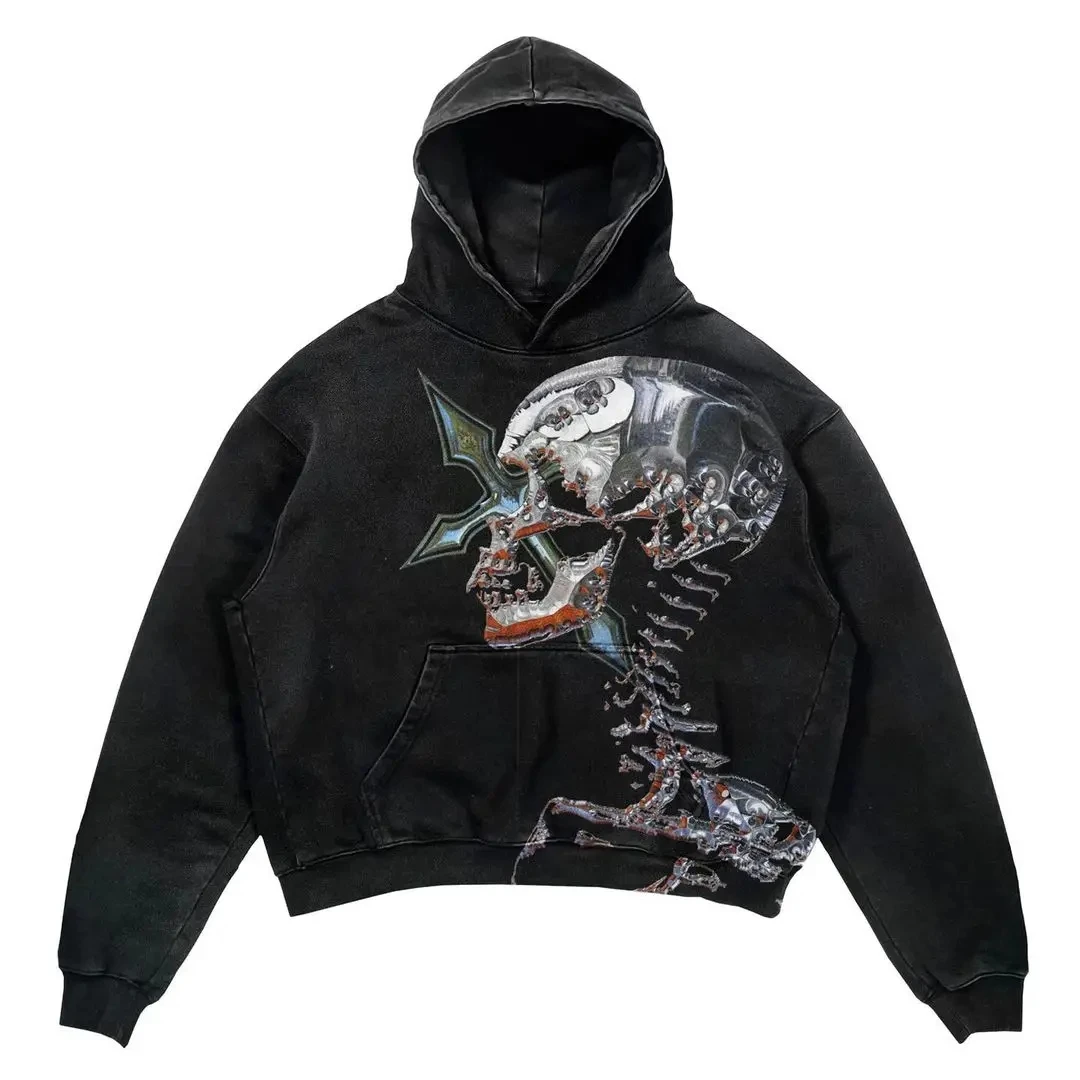 Y2k New Harajuku Hip-Hop Punk Letter Graphic Hooded Pullover Men Oversized Printed Sweatshirt Gothic top Street Wear Waichuan