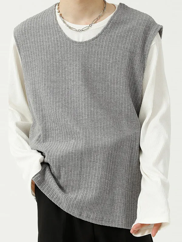 Maxct -  Mens Loose Round Neck Sleeveless Sweater Vest I