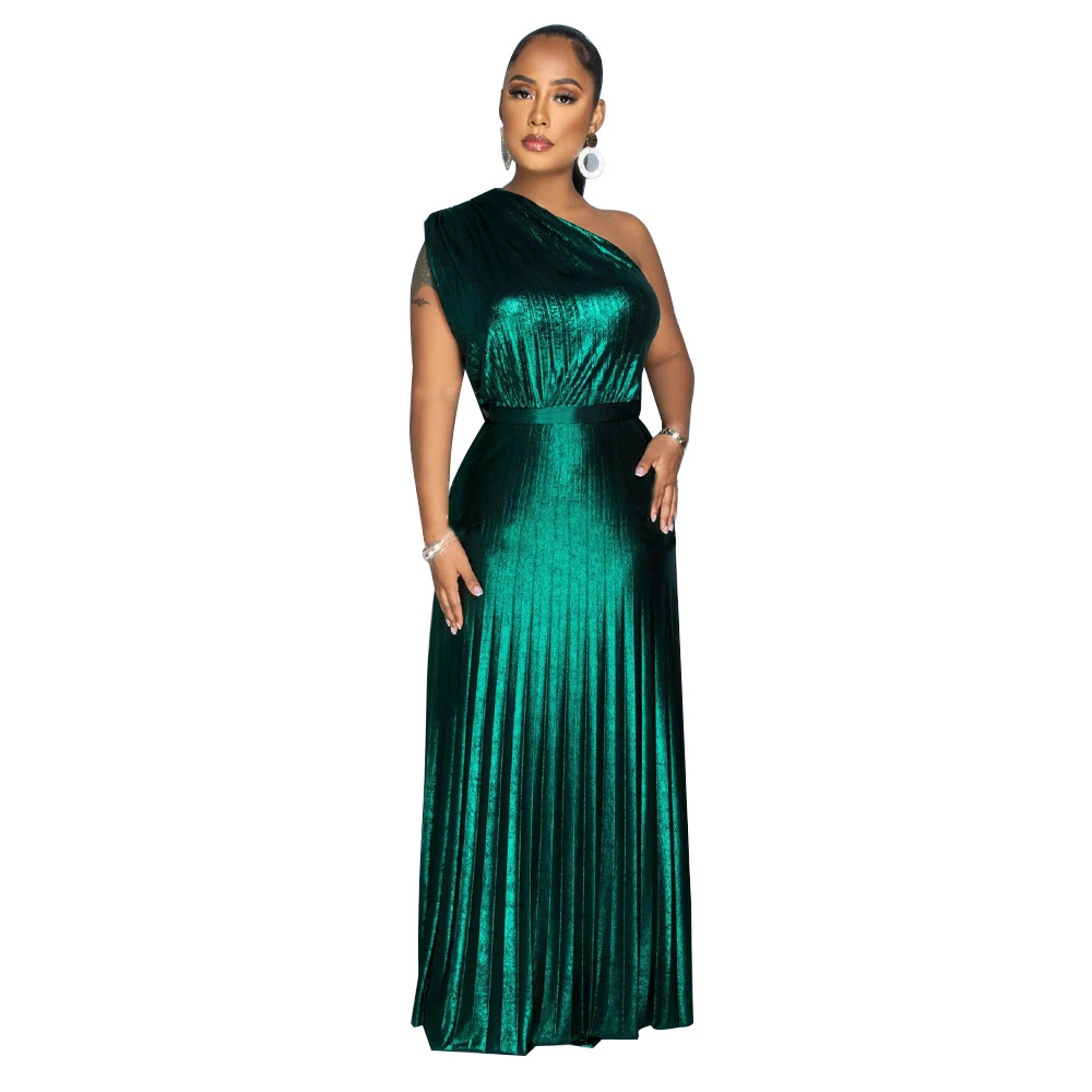 Maxct K10693 Women's Fashion Oblique Collar Sleeveless Slim-Fit Pleated Dress - Image 6