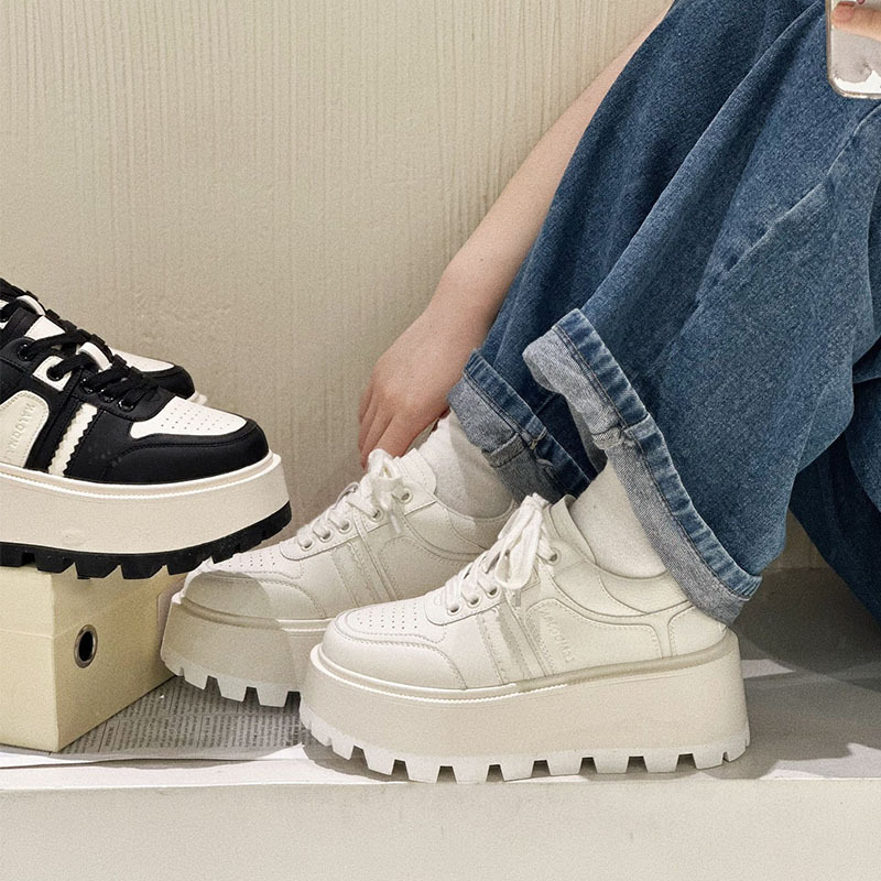 6cm Genuine Leather Women's Platform Sneakers - true deals club
