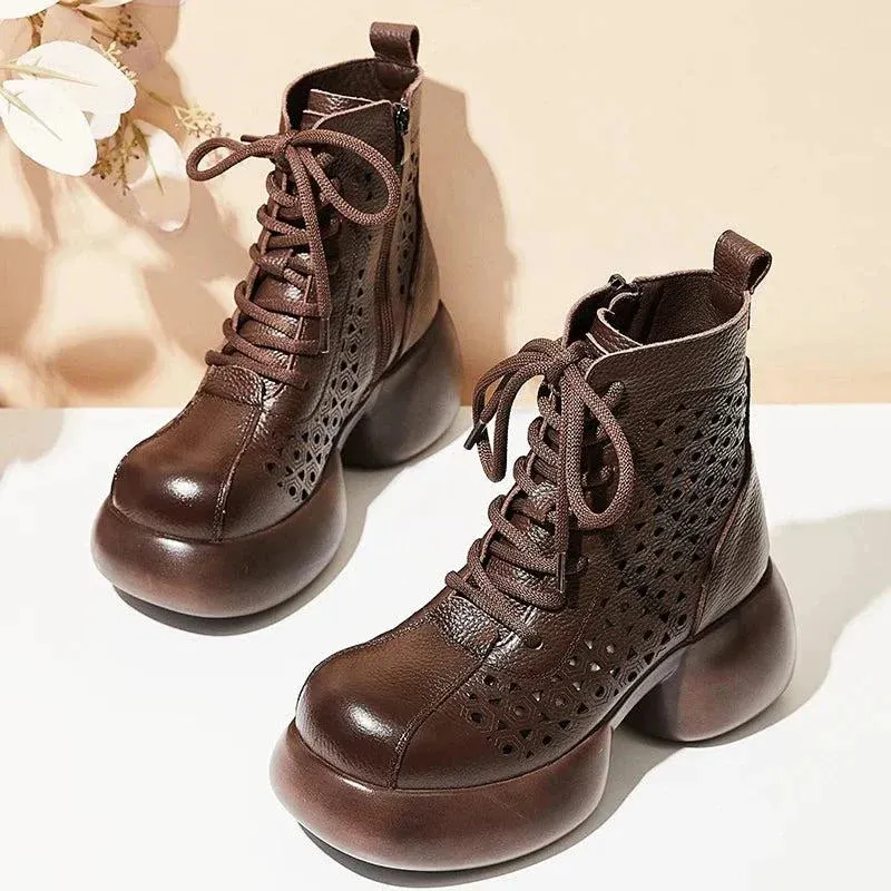 Platform Genuine Leather Ankle Boots for Women Maxct