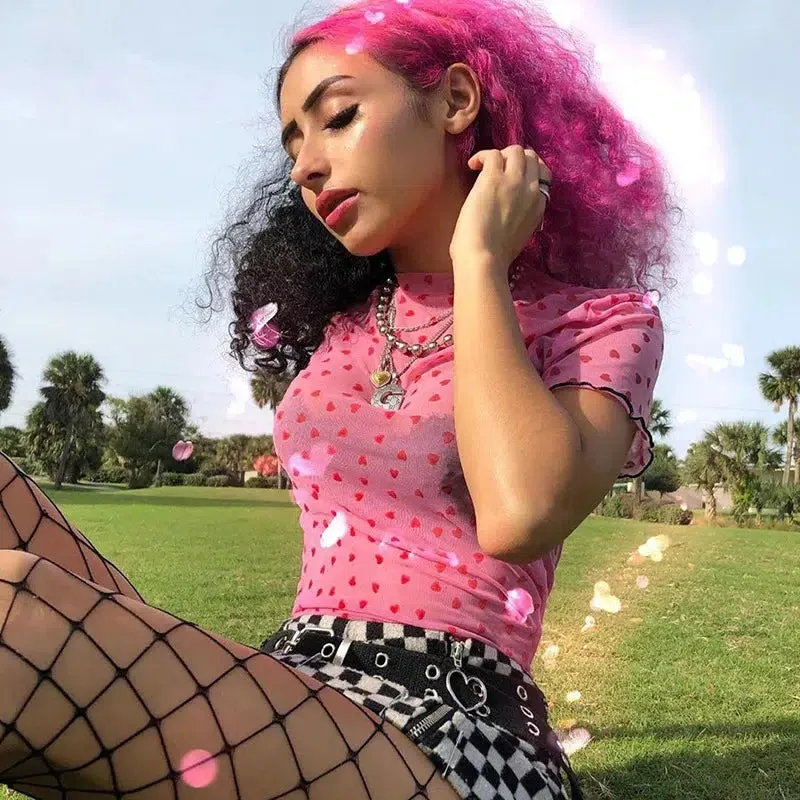 Maxct &Baddie Heart Mesh Crop Top