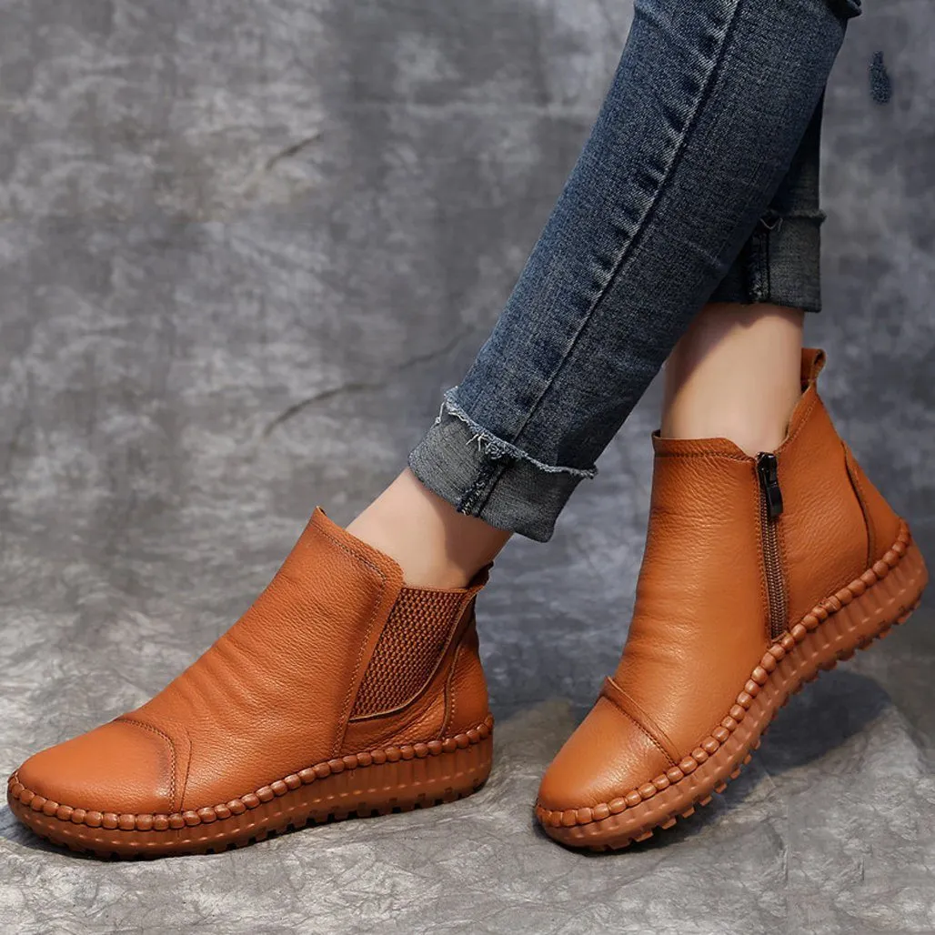 Maxct Women Pleated Soft Soled Flat Ankle Boots