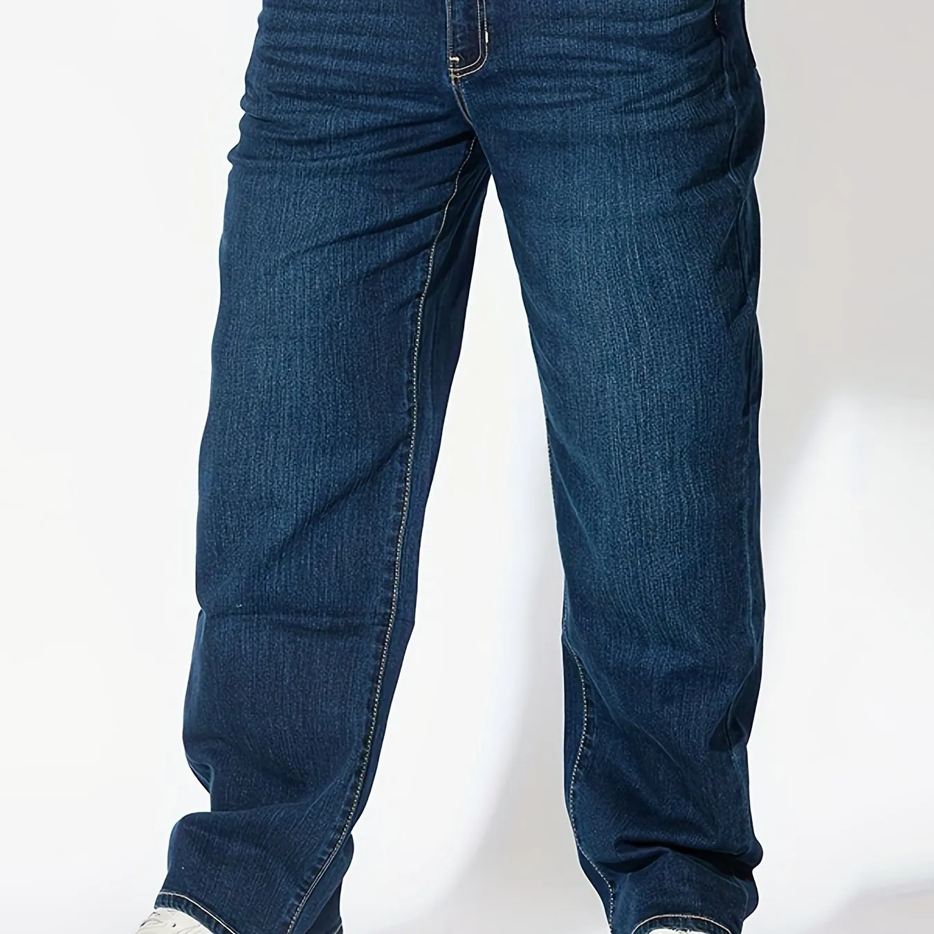 Maxct  Plus Size Men's Mid Rise Dark Indigo Stretch Straight Leg Comfortable Fit Jeans, Mens Casual Trendy S Clothes