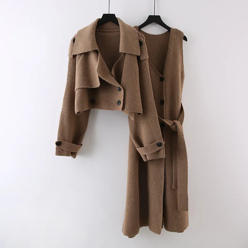 Maxct Two Piece Set Short Sweater Cardigan Long Skirt