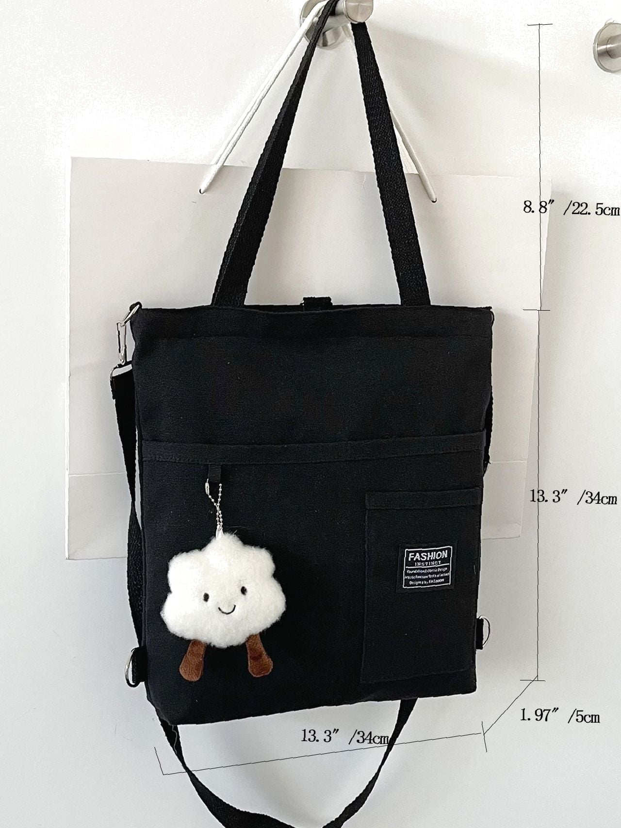 Maxct - Letter Graphic Shopper Bag with Bag Charm  - Women Tote Bags