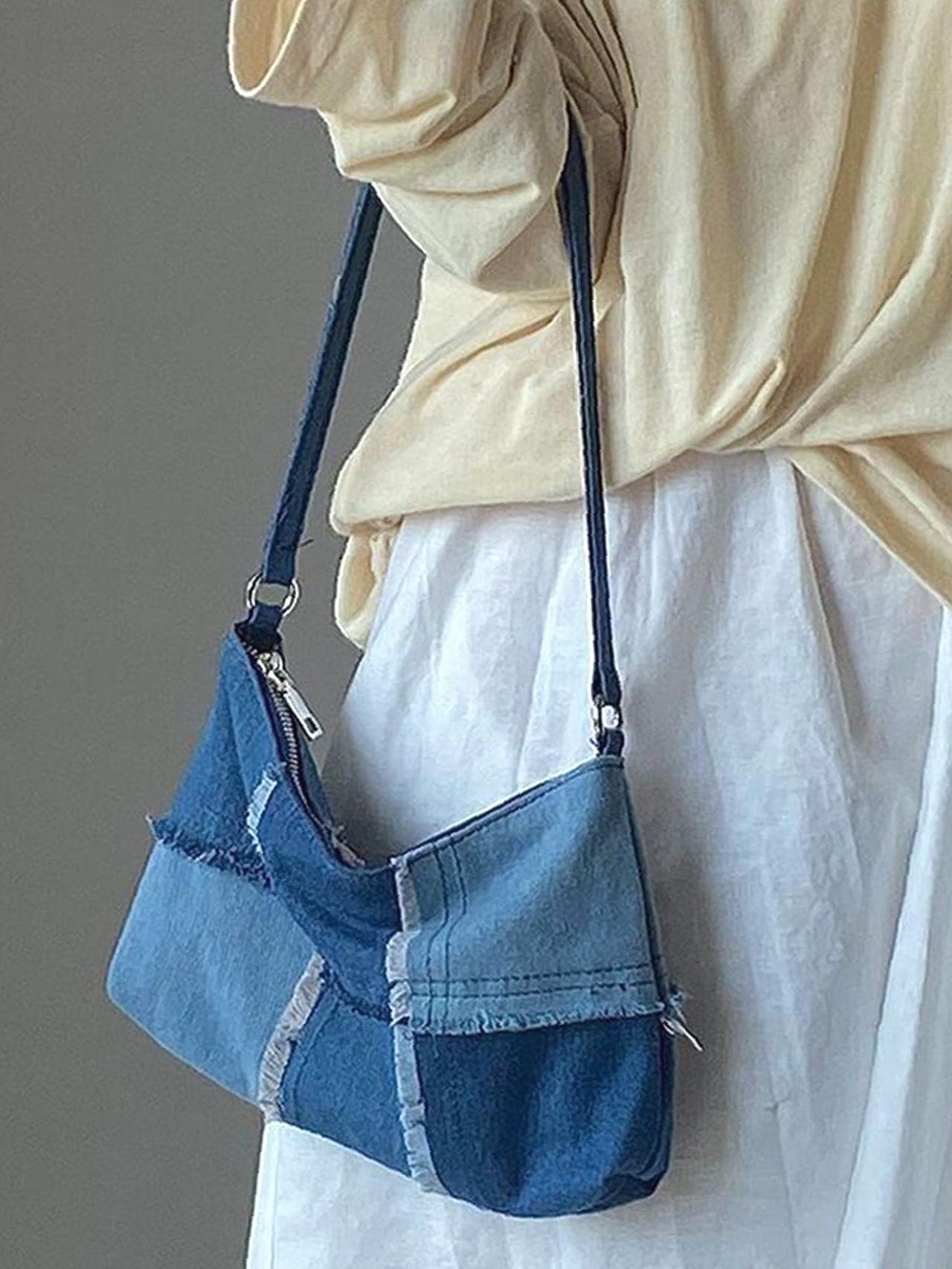 Bag For Love - Denim Raw Trim Baguette Bag  - Women Maxct Bags