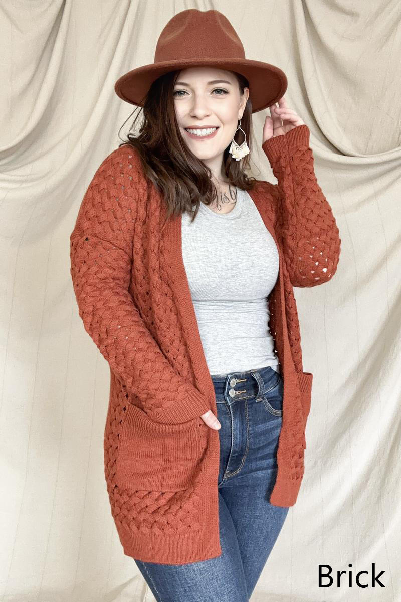 Maxct &Open Front Woven Texture Knitted Cardigan With Pockets
