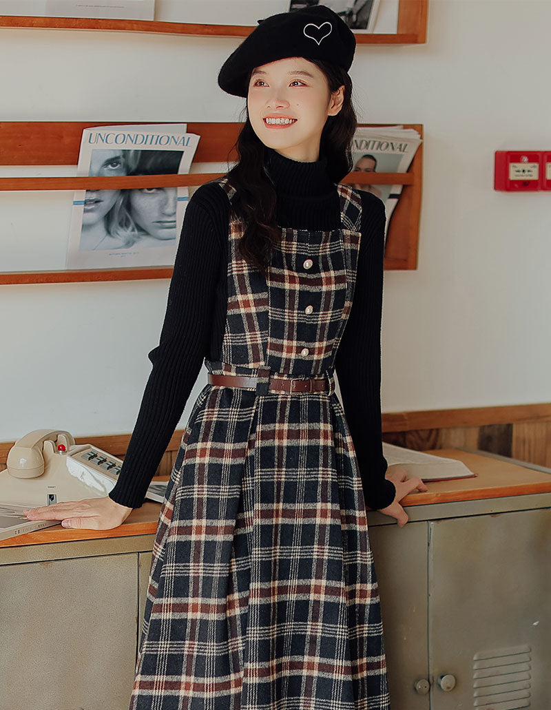 Holiday Plaid Pinafore Midi Dress Maxct