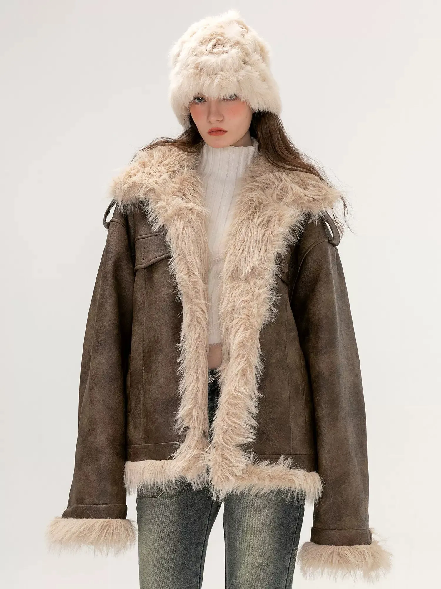 Maxct Unisex Velvet Faux Fur Leather Jacket