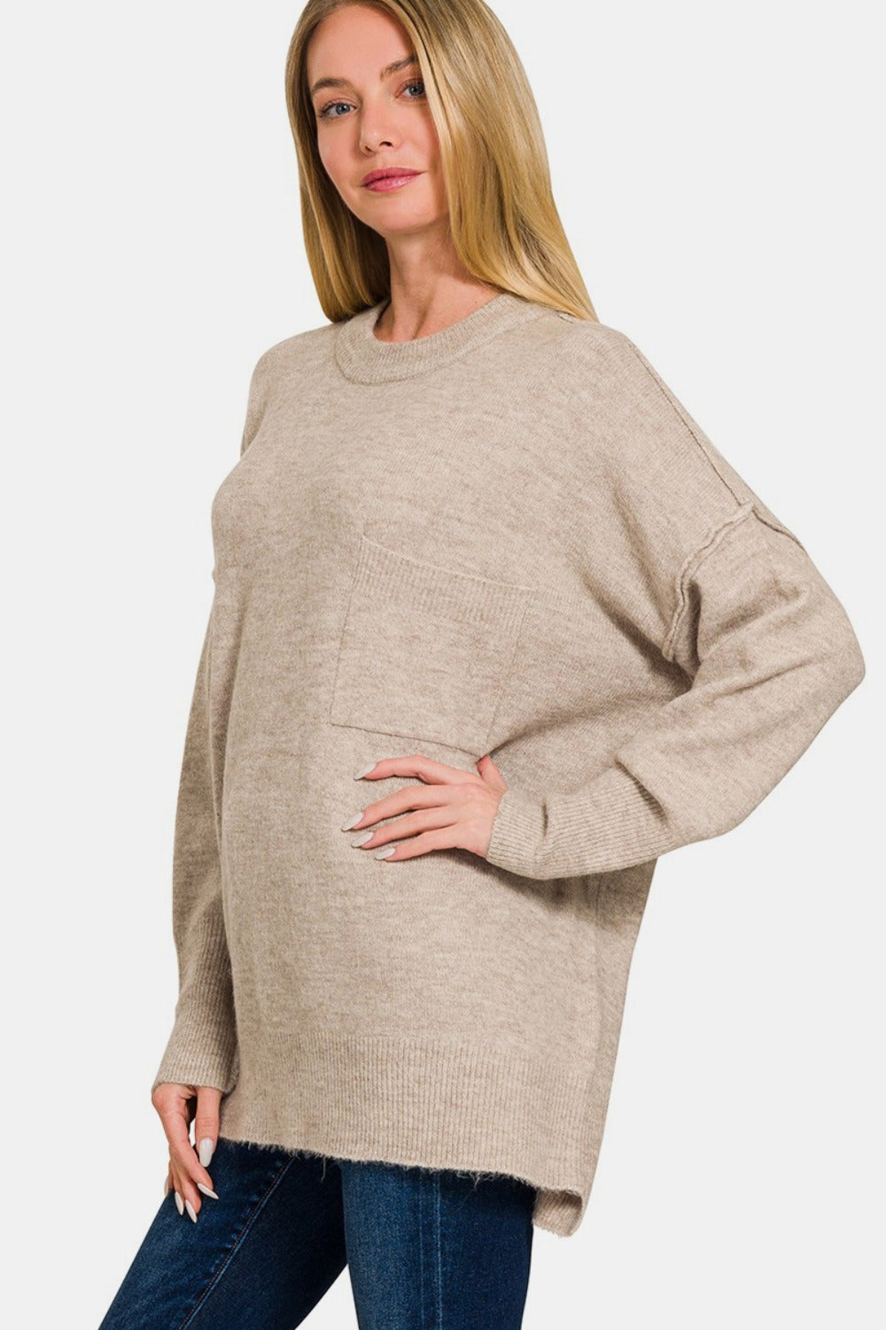 Maxct &Zenana High-Low Hem Drop Shoulder Sweater