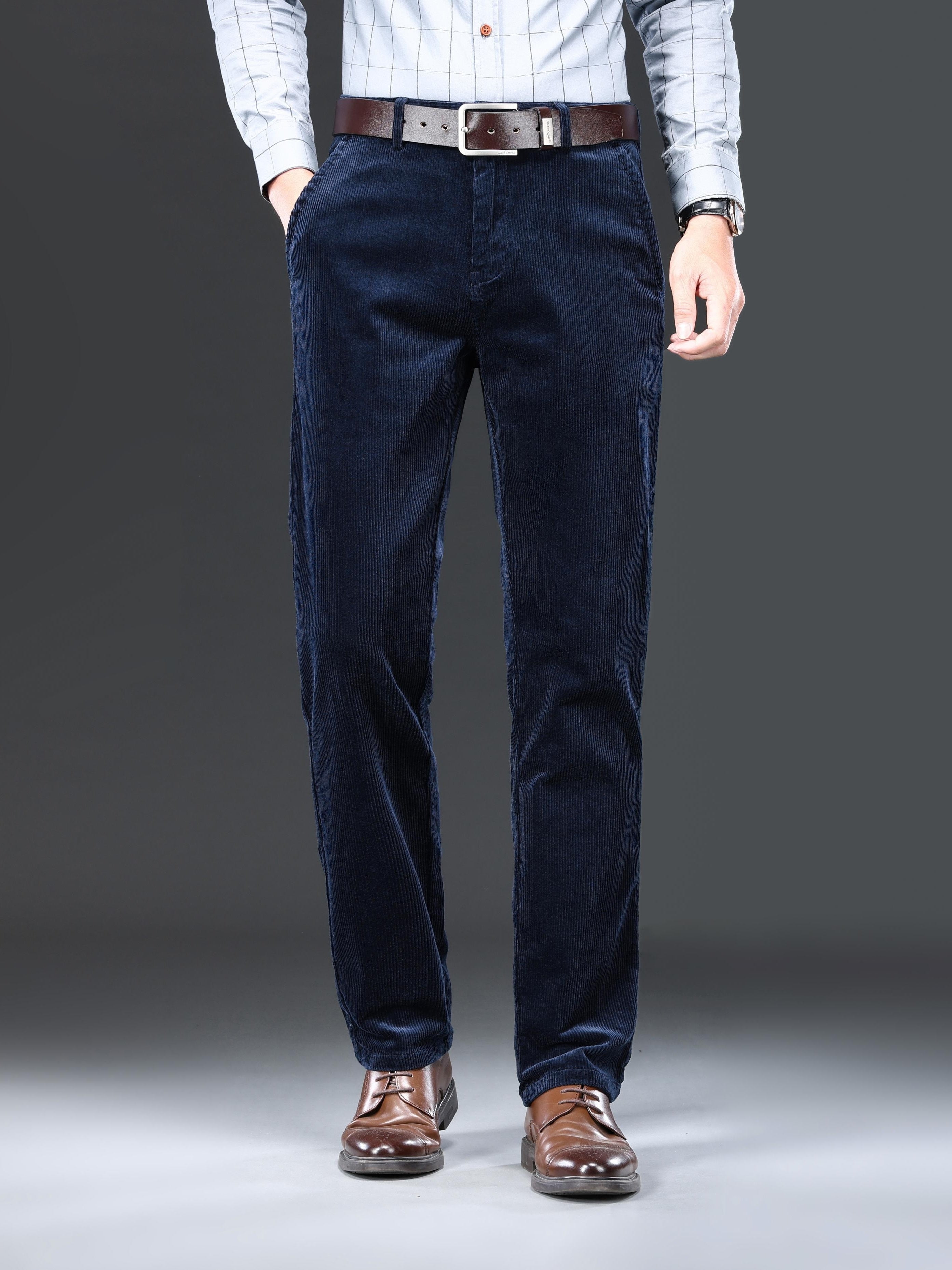 Maxct  Men's Corduroy Pants For Business, Formal Stretch Straight Leg Pants For Fall Winter
