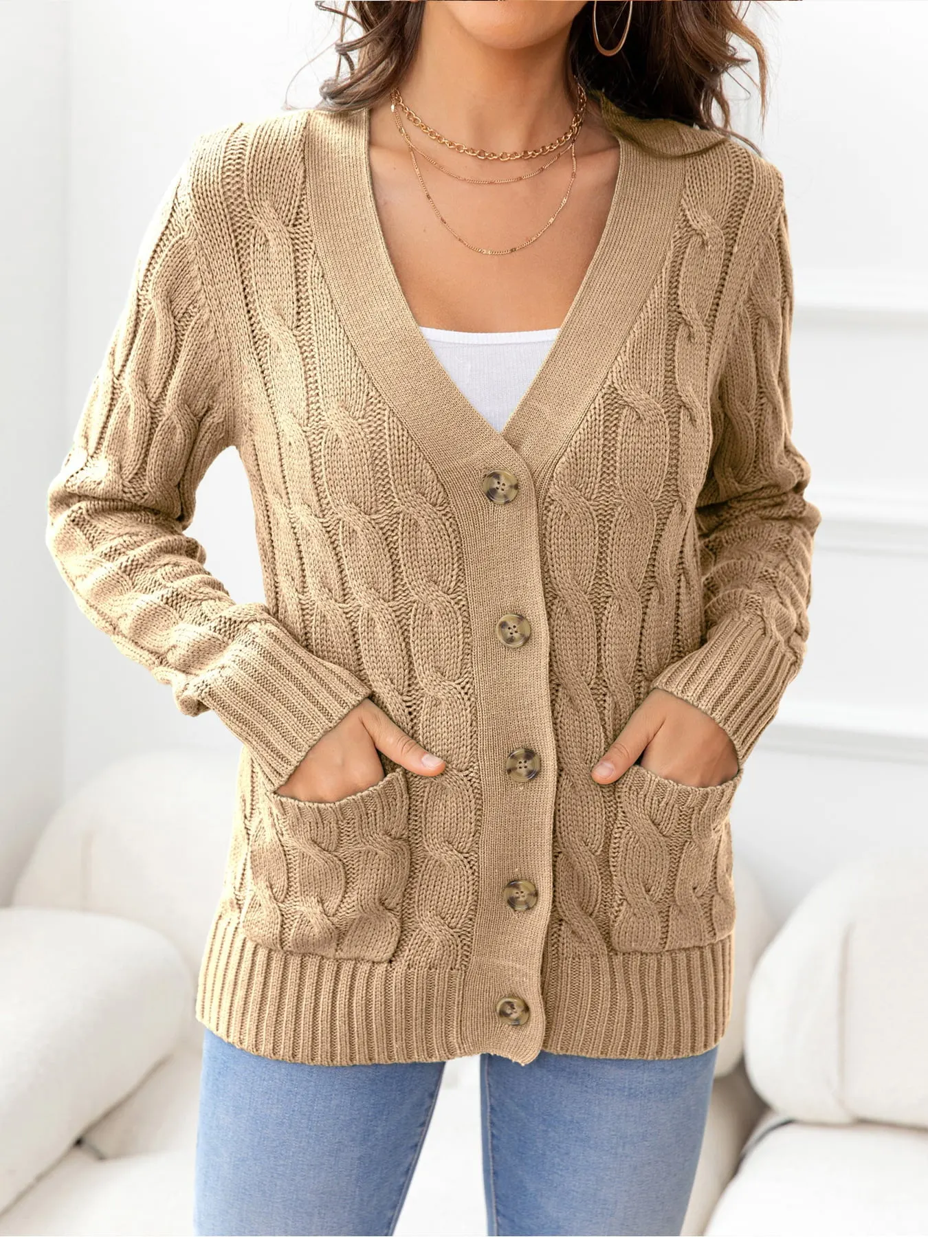 Maxct &Button Down Cable-Knit Cardigan
