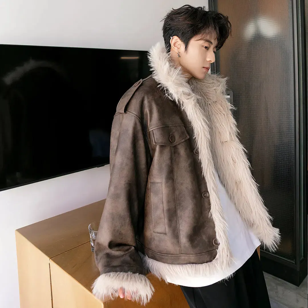 Maxct Unisex Velvet Faux Fur Leather Jacket