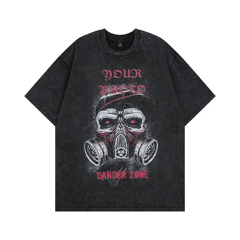Maxct NWE Men's summer batik old short-sleeved tops retro high street dance skateboard loose casual personality printed shirt T-shirt