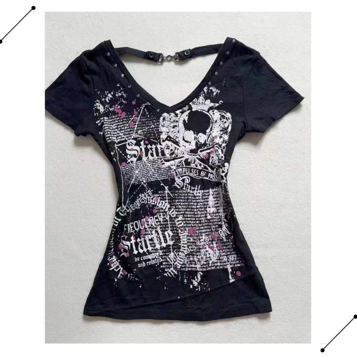 Maxct Retro Millennial Fake Two Letter Printed T-Shirt Women Y2K Streetwear Hot Girls Slim Korean Fashion Street Trend Casual Tops