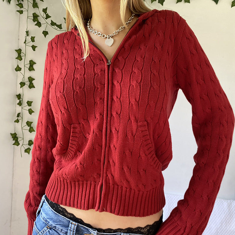 Maxct Cable Knit Hooded Cardigan