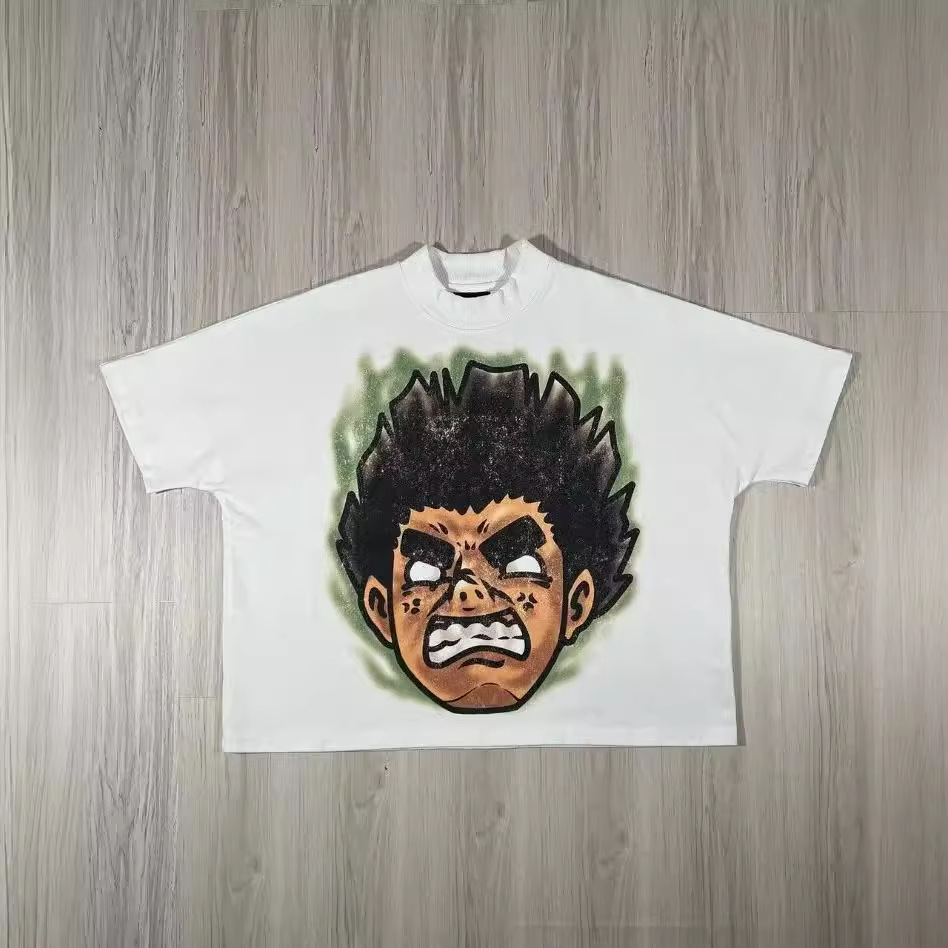 Maxct High Street Retro Cartoon Short-Sleeved Shirt Men's Y2K American Loose Casual Gothic Punk Oversized T-shirt Men's
