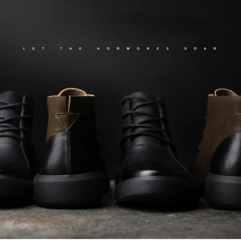 Leather Retro Motorcycle Boots - Classic Chelsea Style for Men Maxct