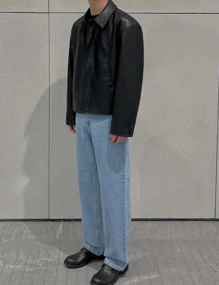 Maxct Cropped Minimal Faux Leather Jacket