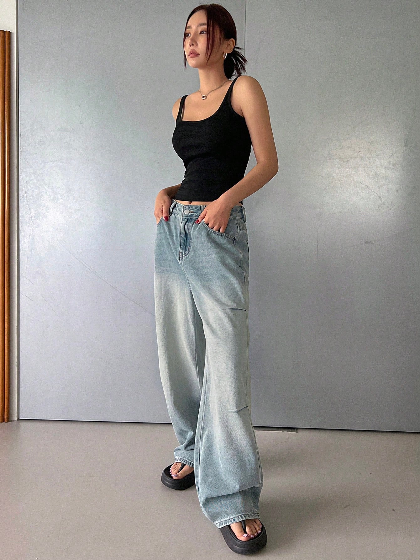 Maxct Women's Casual Loose Fit Wide Leg Denim Pants With Pockets, Daily Wear - Image 2