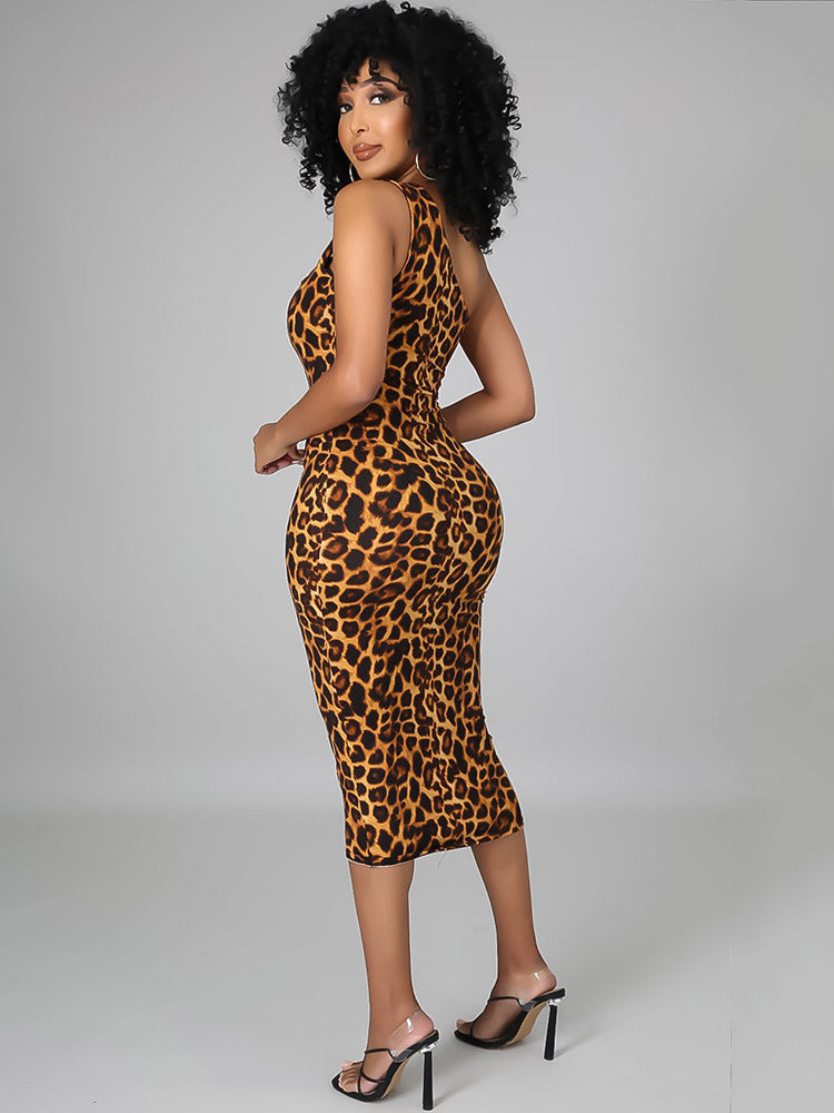 Print Cutout One Shoulder Bodycon Dress Maxct