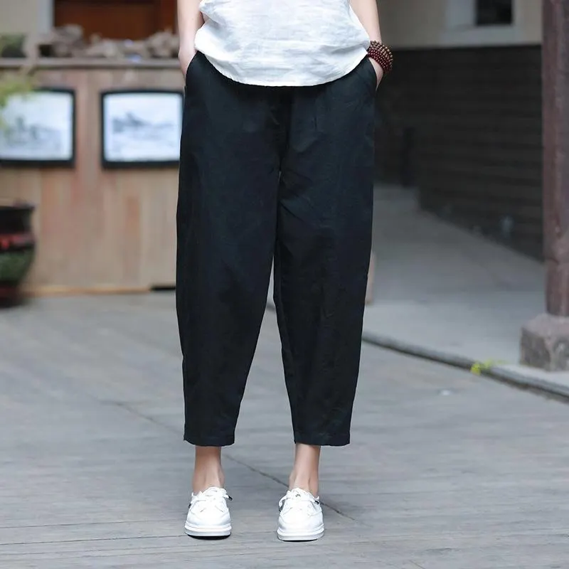 Maxct Women Cotton And Linen Casual Cropped Pants