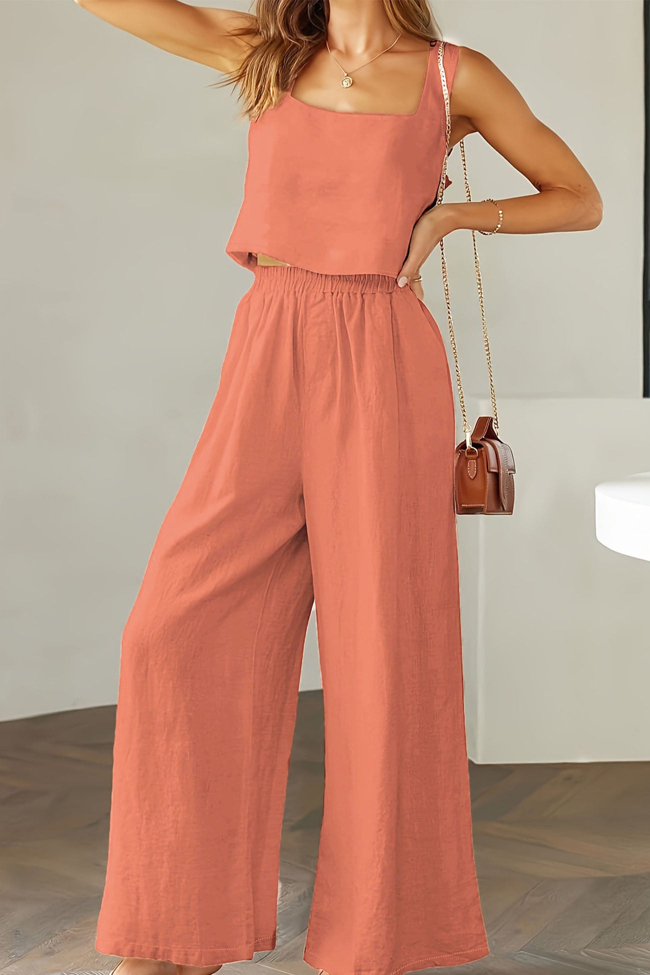Maxct Square Neck Tank Top Long Pants Set
