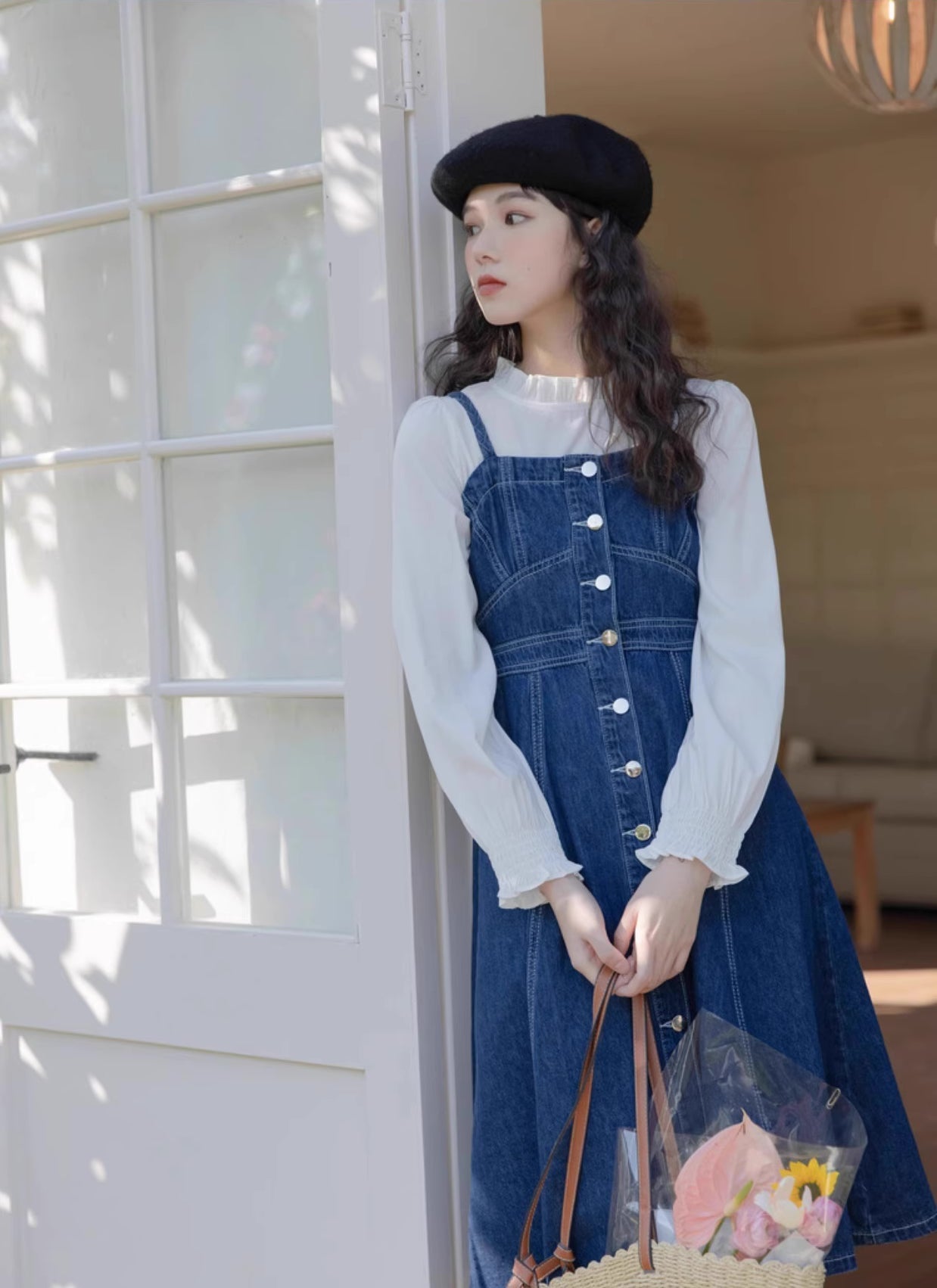 Button Down Denim Cami Midi Dress Maxct