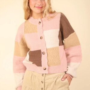 Maxct &VERY J Color Block Button Down Textured Sweater Cardigan