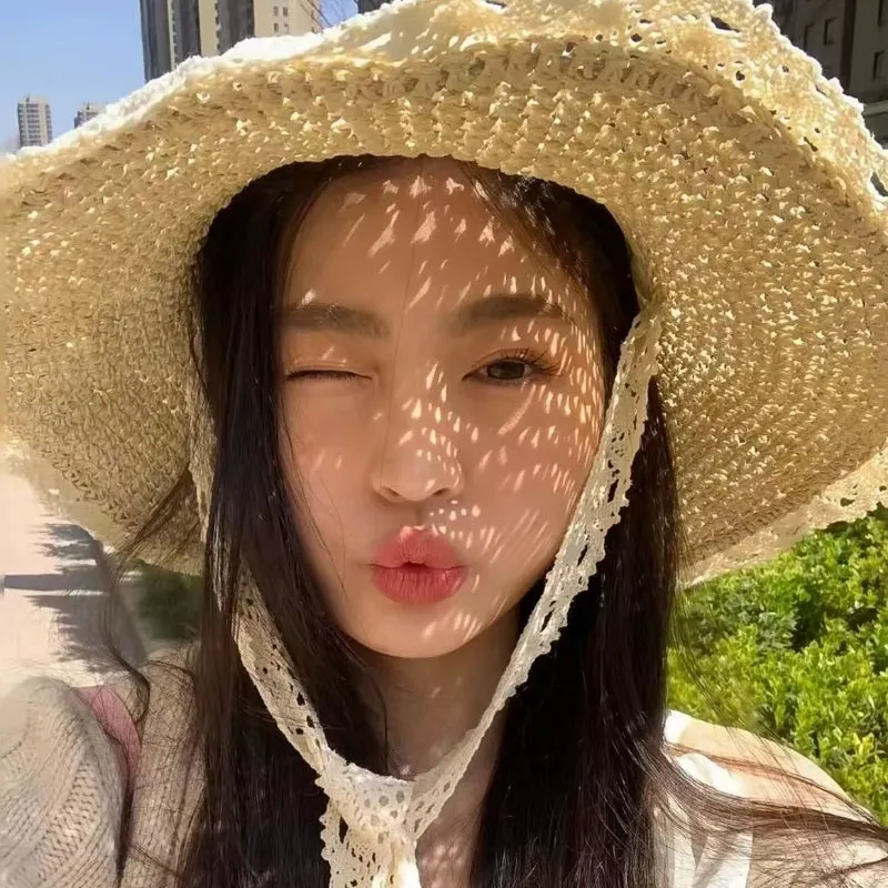 Maxct Straw Hat Ins Young Adult Shoelace Summer Outing Lace