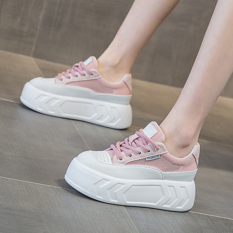 8cm Air Leather Chunky Sneakers with Thick-Soled Platform - true deals club