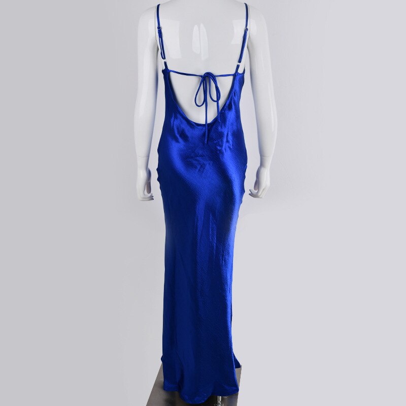 Elegant Satin Backless Long Dress For Women Gown Summer Spaghetti Strap Sleeveless Night Club Party Long Dress Vestido