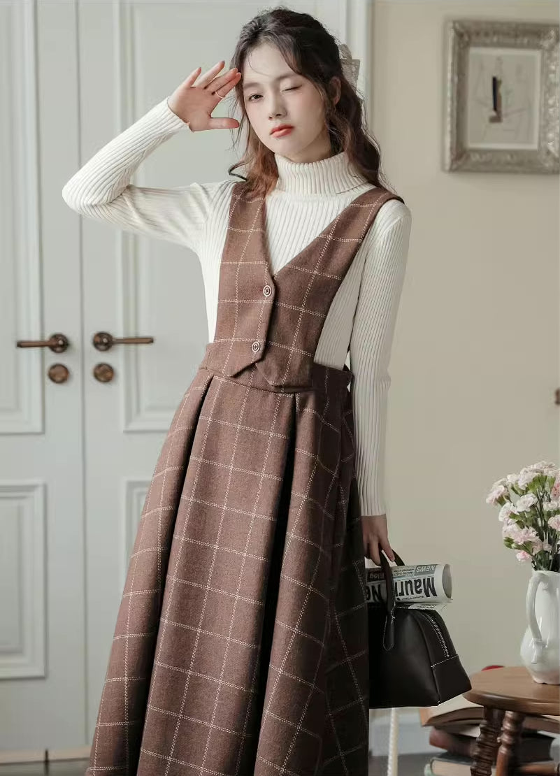 Plaid Vest Pinafore Dress Maxct