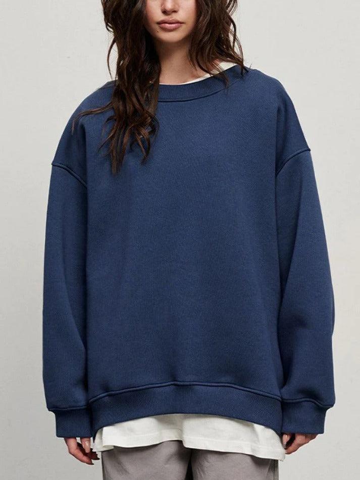 Maxct-Solid Crew Neck Oversized Sweatshirt