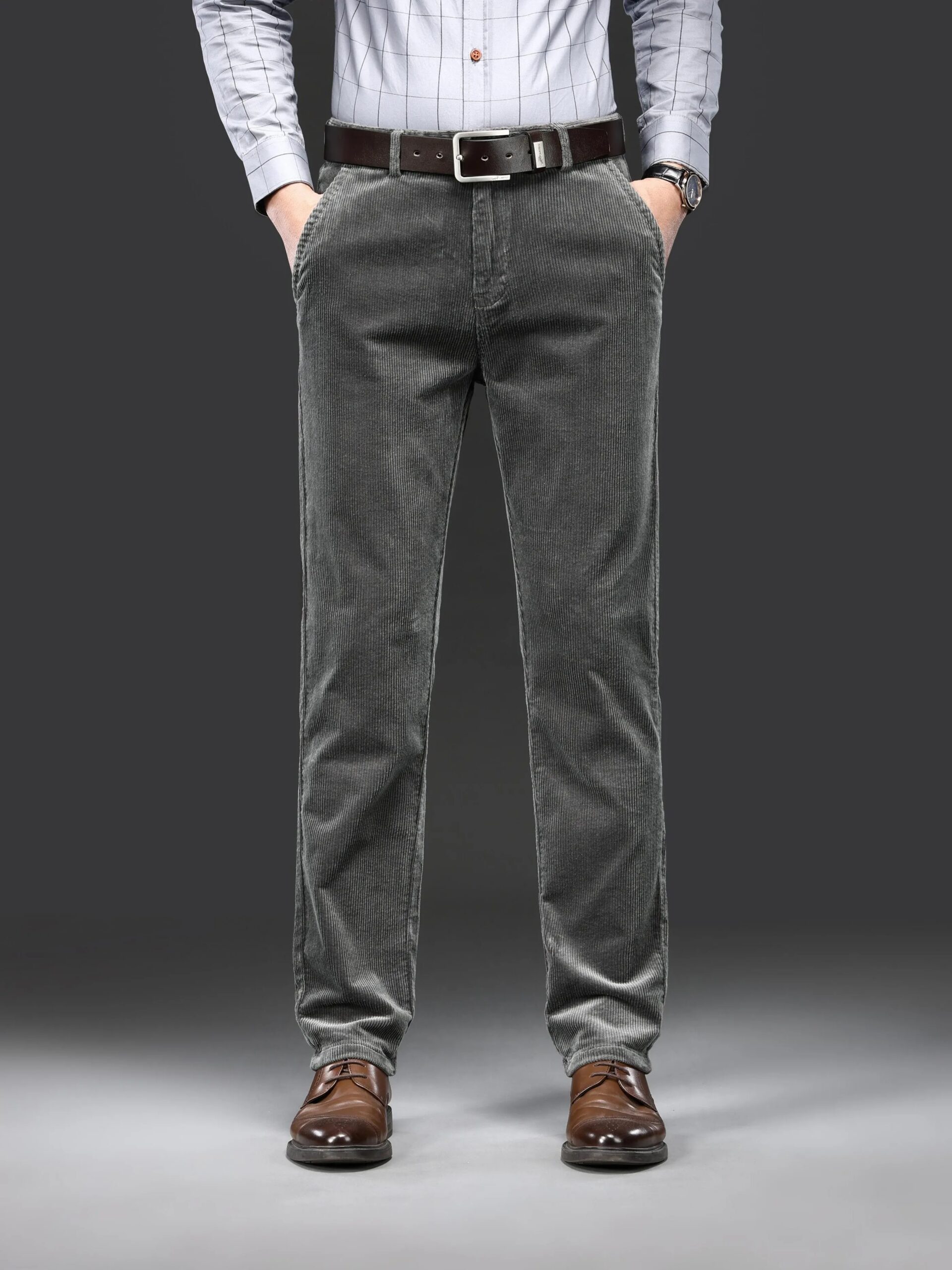 Maxct  Men's Corduroy Pants For Business, Formal Stretch Straight Leg Pants For Fall Winter