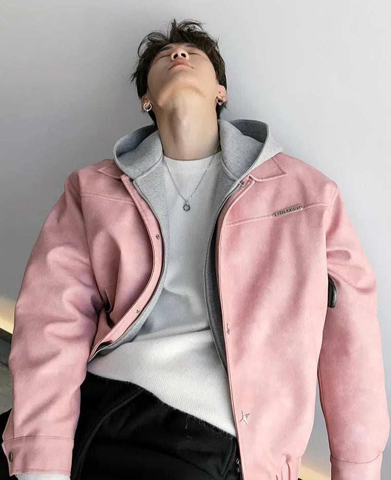Maxct Pink Hooded Leather Jacket