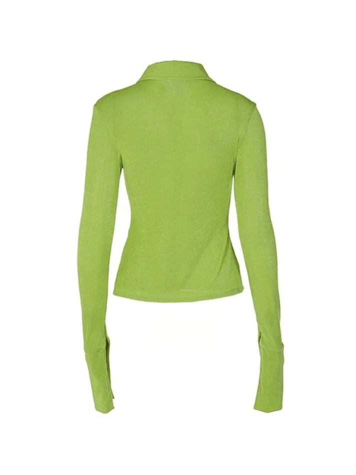 Maxct Split Cuff Button Front Long Sleeve Blouse
