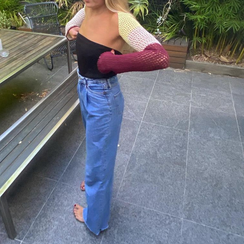 Sexy Crop Top Y2K Patchwork Crocheted Shawl Long Sleeves Mini Cover-ups Knitted Hollow Out T-shirt Women Fashion Streetwear