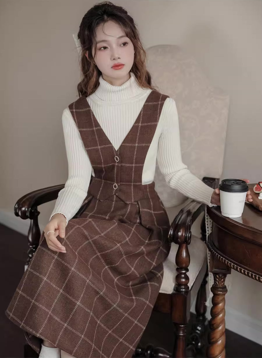 Plaid Vest Pinafore Dress Maxct
