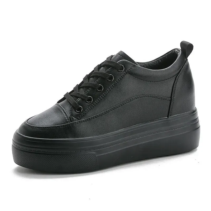 8cm Genuine Leather Women's Platform Sneakers Maxct