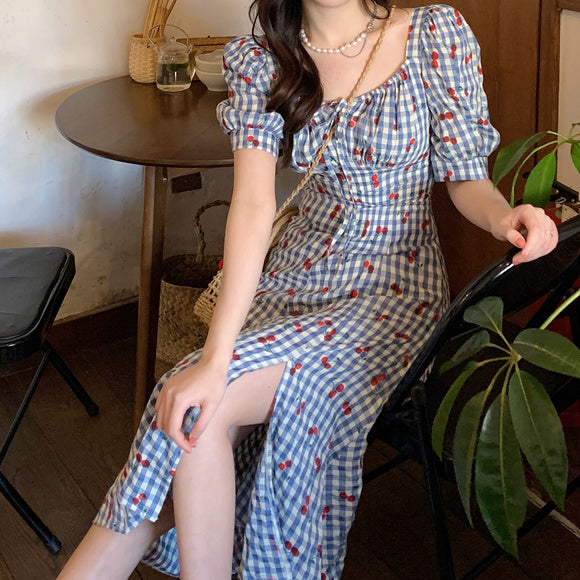 Cherry Gingham Midi Dress Maxct