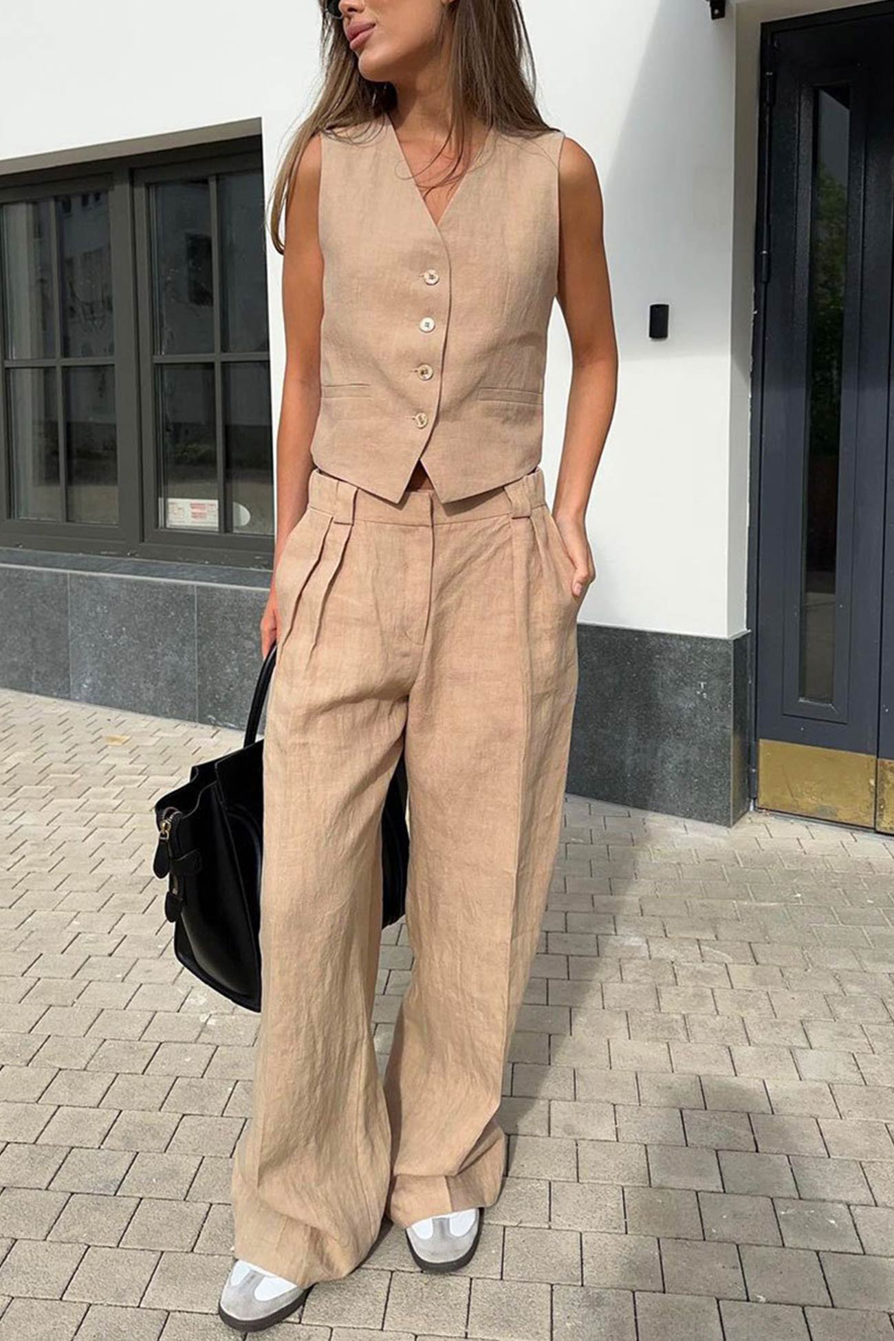 Maxct Cotton Linen Tank Top Pants Suits