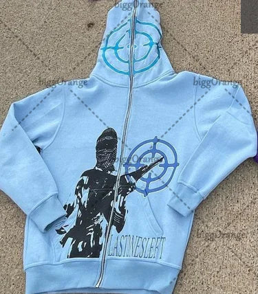 Maxct 90s Streetwear American street fashion jacket target character print oversized sweatshirt women Y2K retro Harajuku casual zipper hoodie men