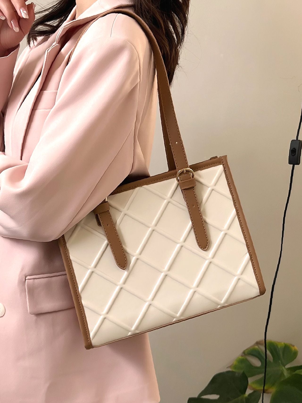 Maxct - Two Tone Textured Shoulder Tote Bag  - Women Tote Bags