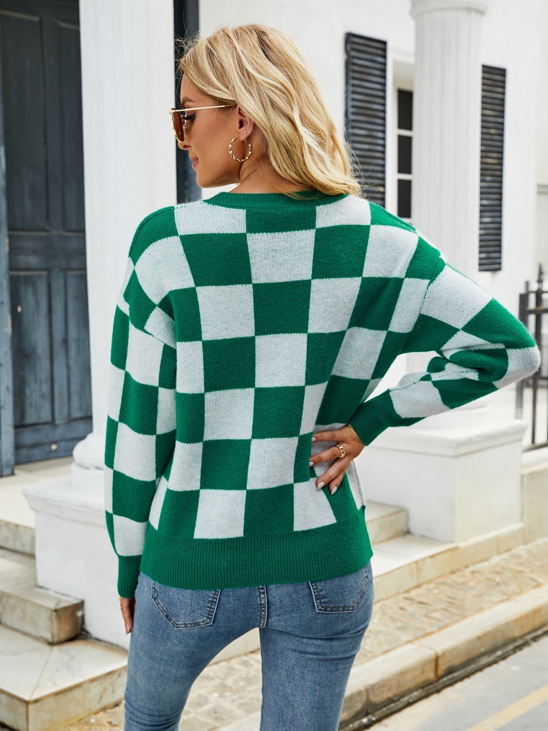 Maxct &Checkered Round Neck Sweater